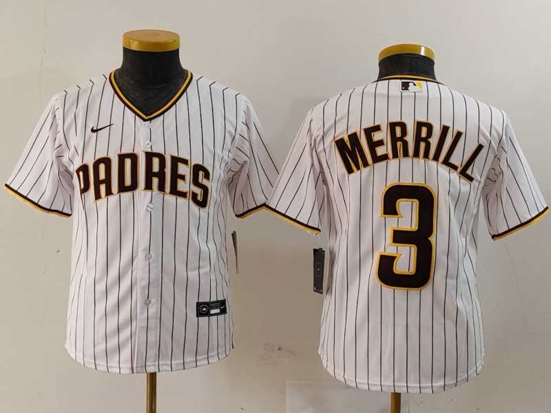 Youth San Diego Padres #3 Jackson Merrill White 2023 Cool Base Stitched Jersey